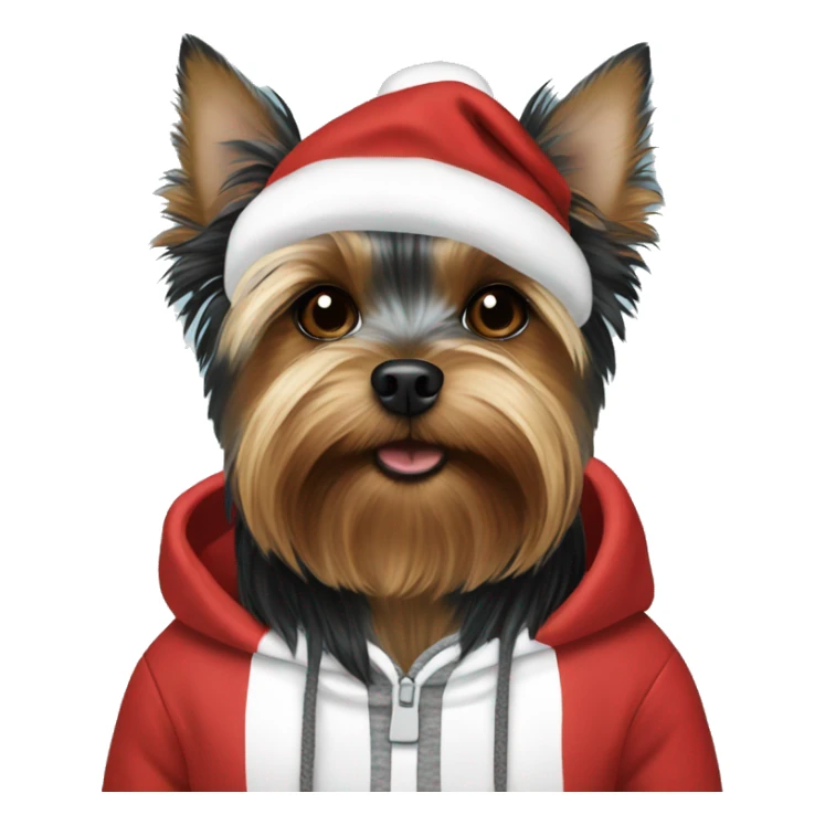black brown white Yorkshire Terrier in christmas hoodie  sticker