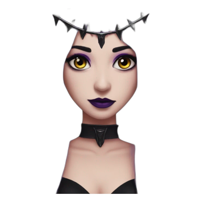 Elissabat-with-bangs-long-hair-dark-purple-and-black-vampire-goth-makeup-crown-pinkeyes sticker