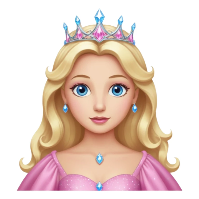 Glinda the Good Witch from the Wizard of Oz with light skin, blue eyes, blonde long hair, pink outfit sticker