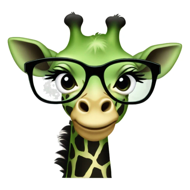 Green baby girl giraffe wearing black frame eyeglasses  sticker