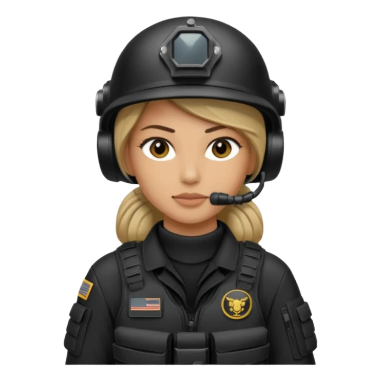 female special operations communications operator with combat gear in black sticker