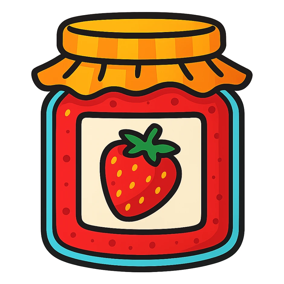 jar of strawberry jam, vibrant toon style sticker