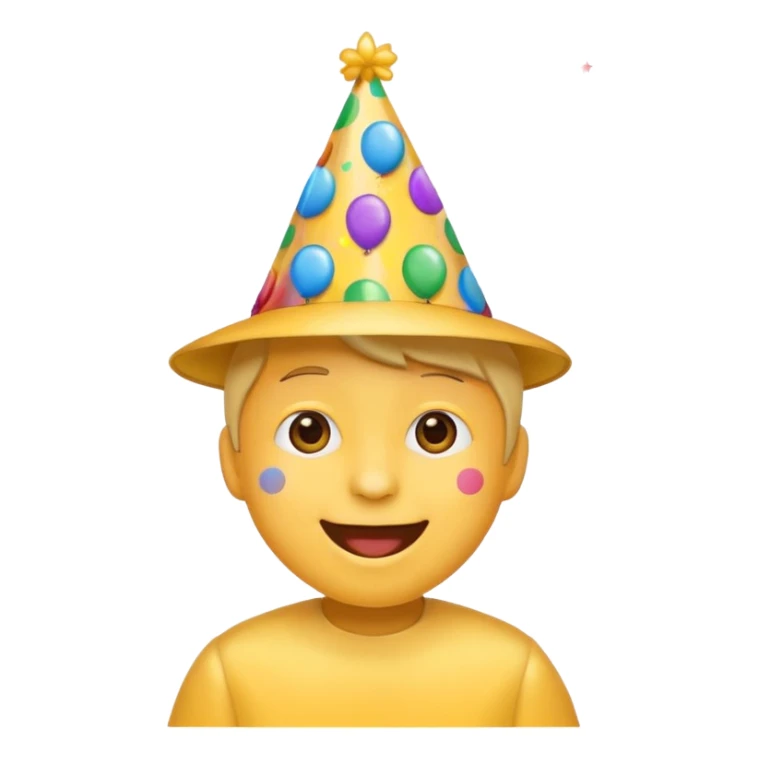 birthday face emoji, joyful expression, party hat, confetti, cheerful sticker