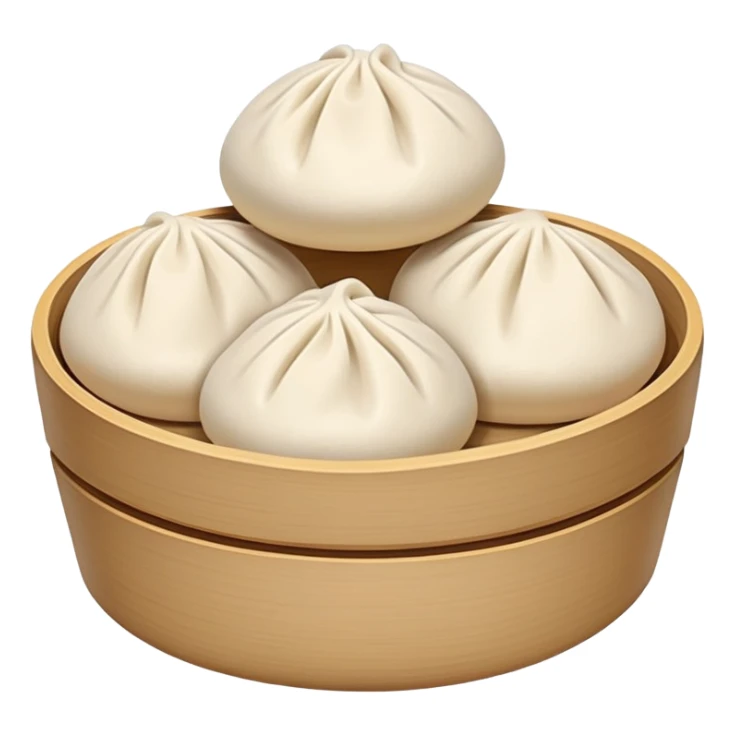Tianjin Goubuli Baozi steamed buns with pinched top, simplified emoji style with bold outlines and bright colors, cartoon style northern Chinese specialty sticker
