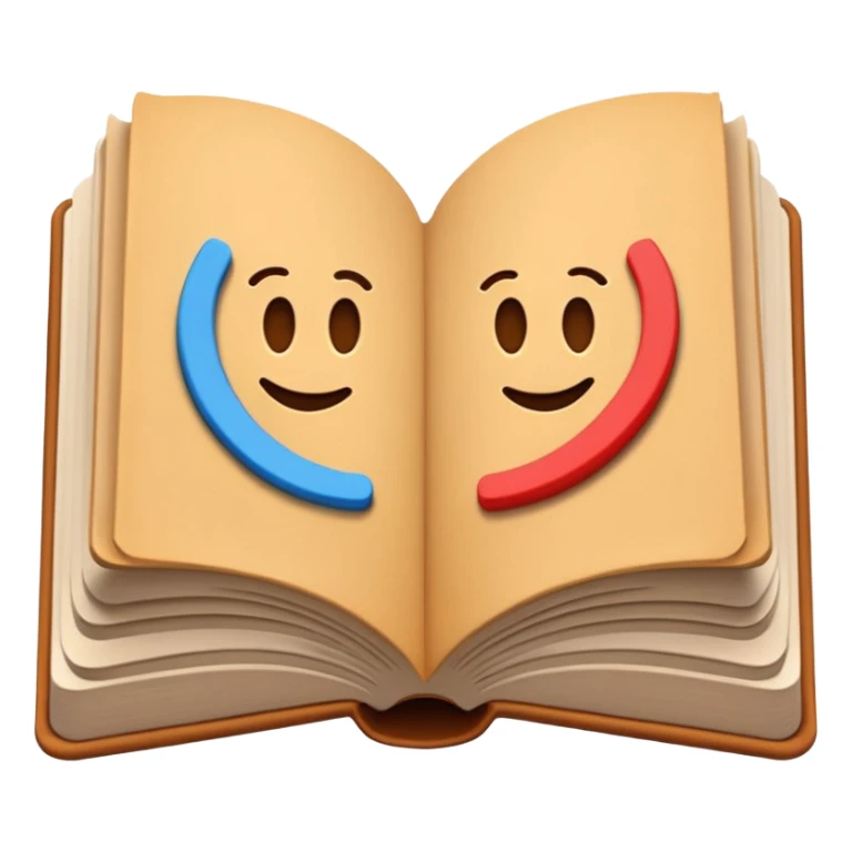 A minimalist emoji-style icon representing wordplay — symbolizing creativity with language. It features an open book or speech bubble merging with playful letters or word fragments, forming a clever visual pun. sticker