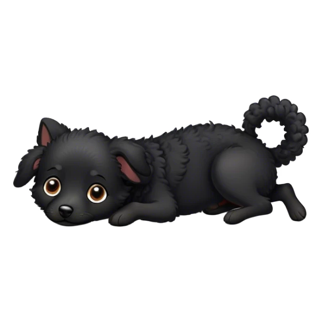 Small black dog curly fur lying on its back sticker