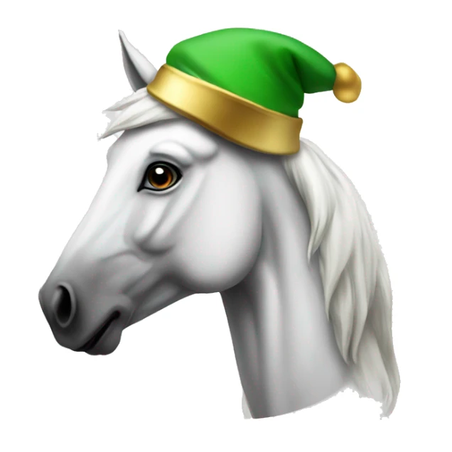 White horse wearing an elf hat sticker