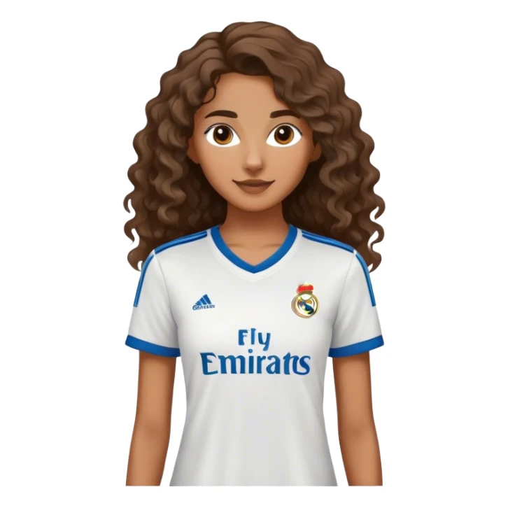 Chica delgada,cabello ondulado,morena,camisa del Real Madrid sticker
