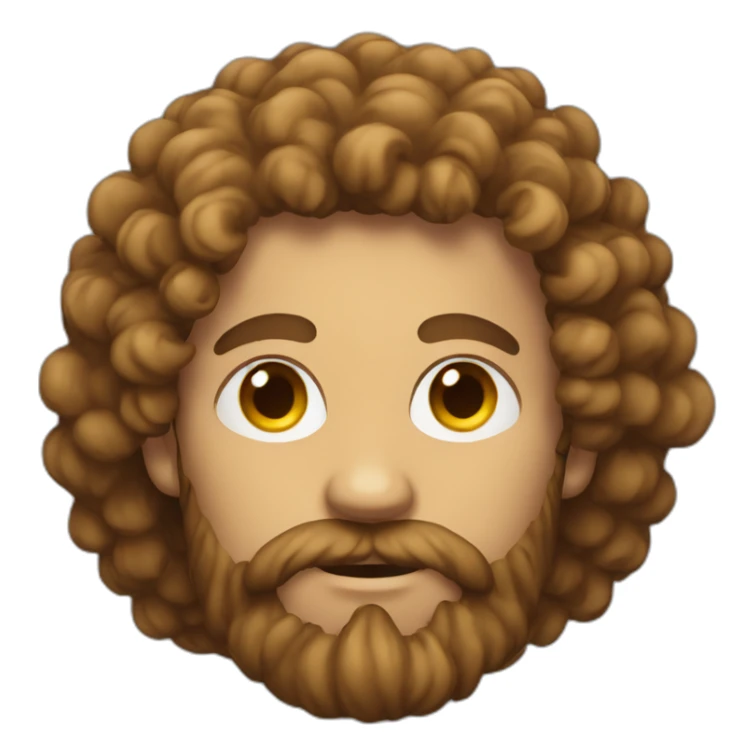 a man with intense beard and forehead covered with curly hair sticker