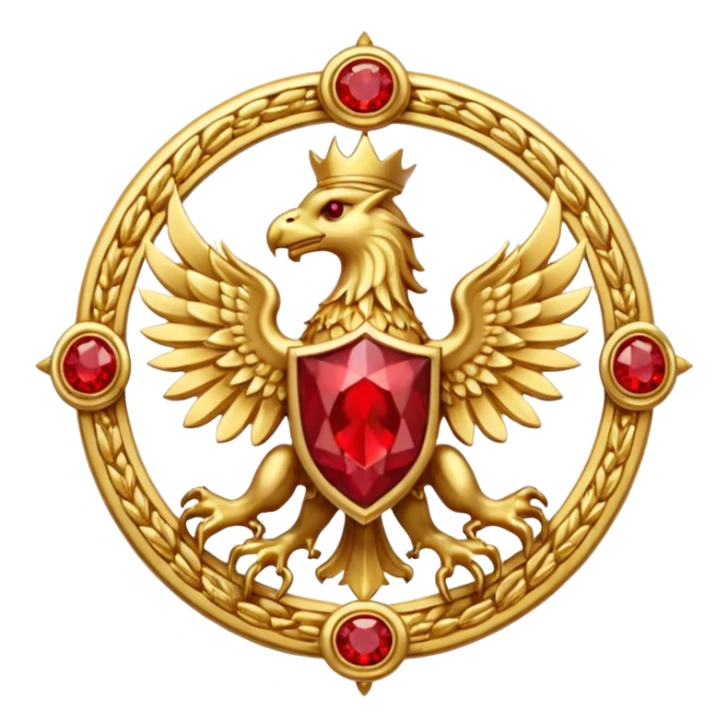 Golden griffin crest / brosch in a circle with red gems and no background sticker