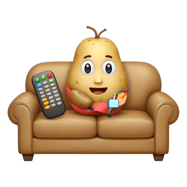 A potato on a couch watching tv sticker