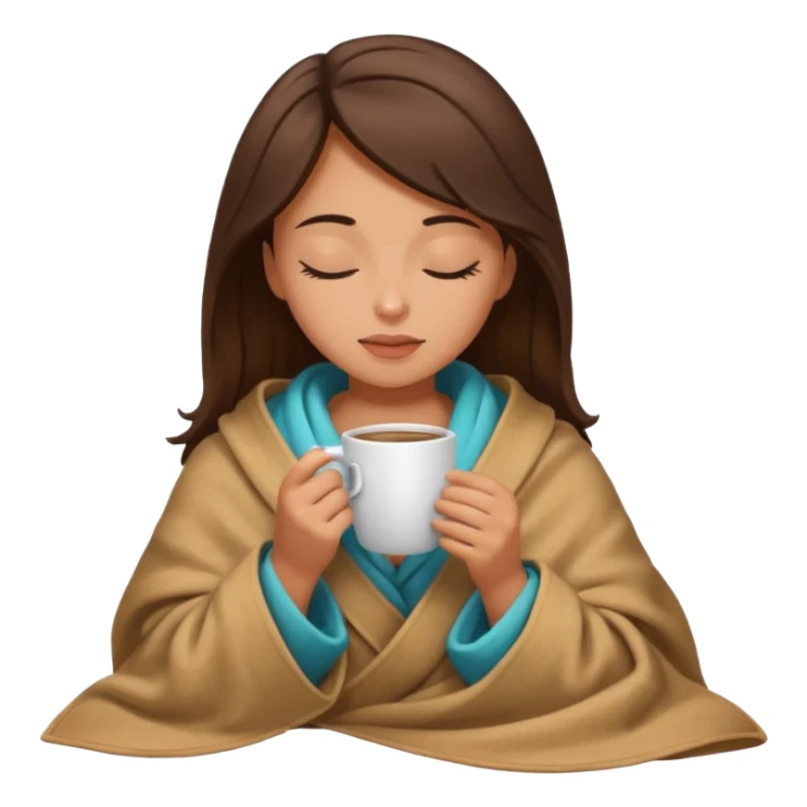 girl brunette inside a blanket sipping coffee eyes closed sticker