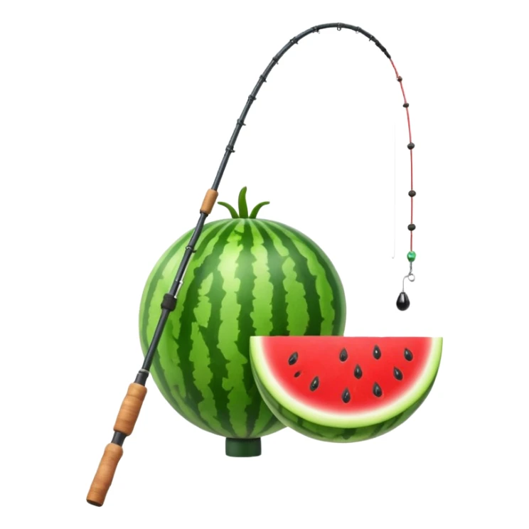 Watermelon on the end of a fishing rod sticker