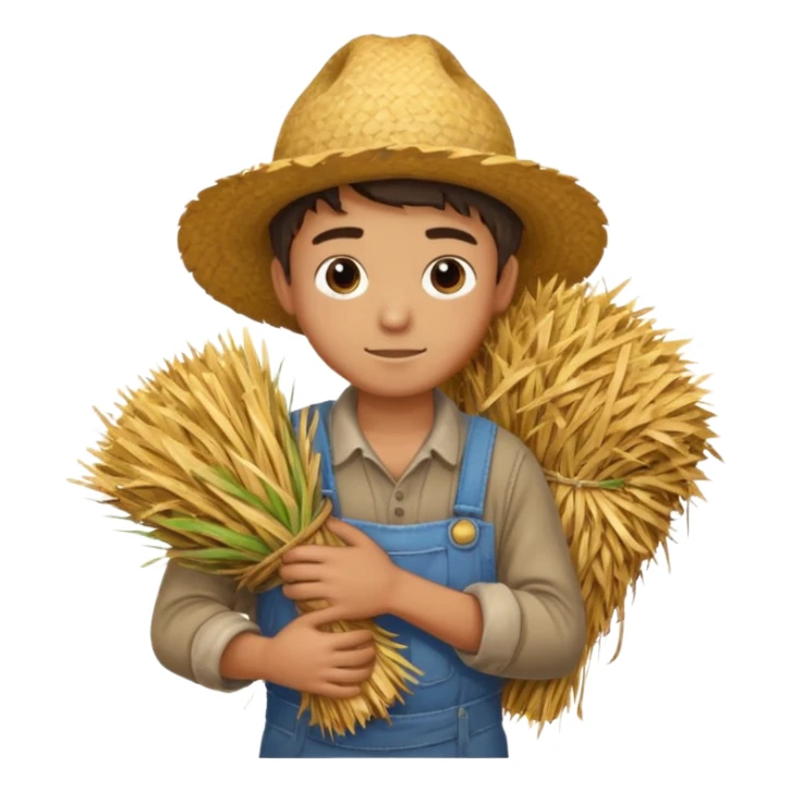 boy farmer, hug a bundle of straw sticker