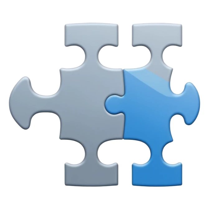 Minimal flat-style puzzle piece emoji in blue and grey, professional design for business presentation, clean edges, modern corporate aesthetic sticker