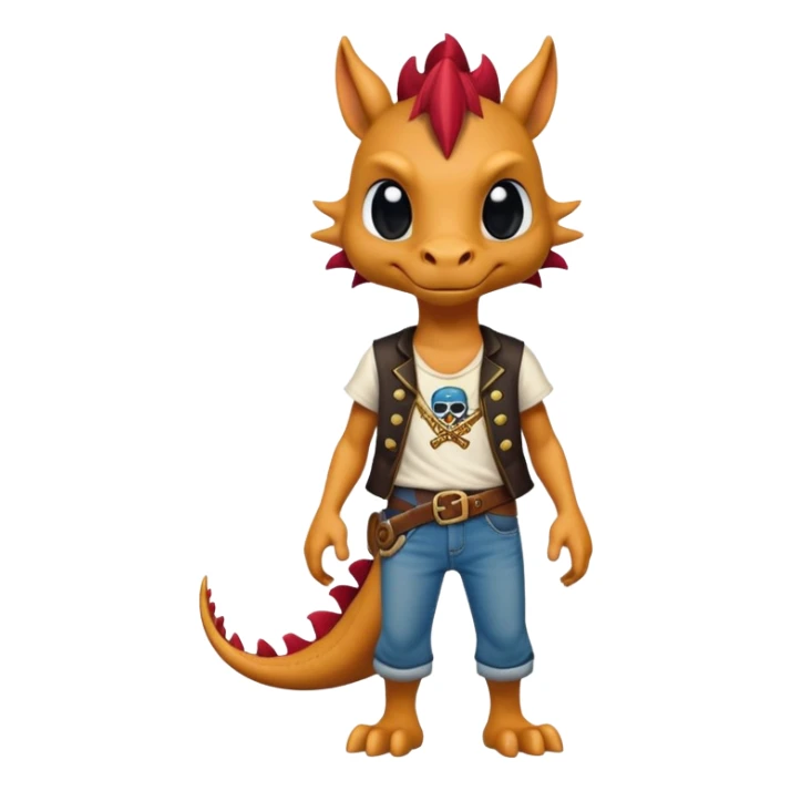 friendly anthropomorphised dragon in a band t-shirt and jeans wearing a pirate eye-patch walking upright sticker