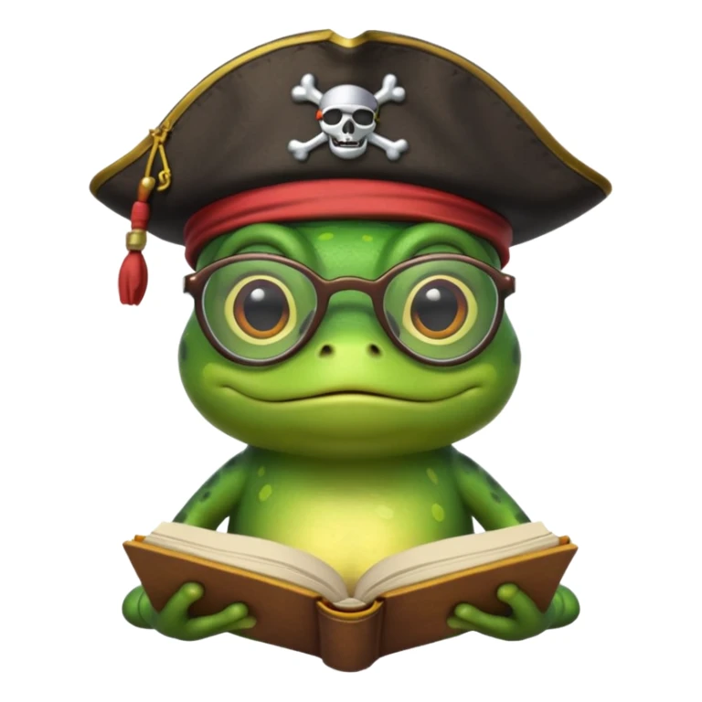 frog wearing pirate hat with glasses and yellow book sticker