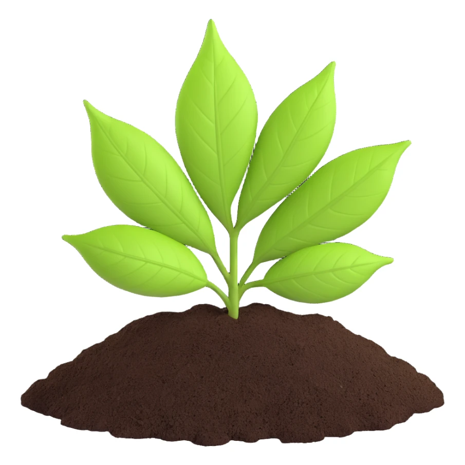 A fresh green leaf placed on soil or grass, clearly above the ground. sticker