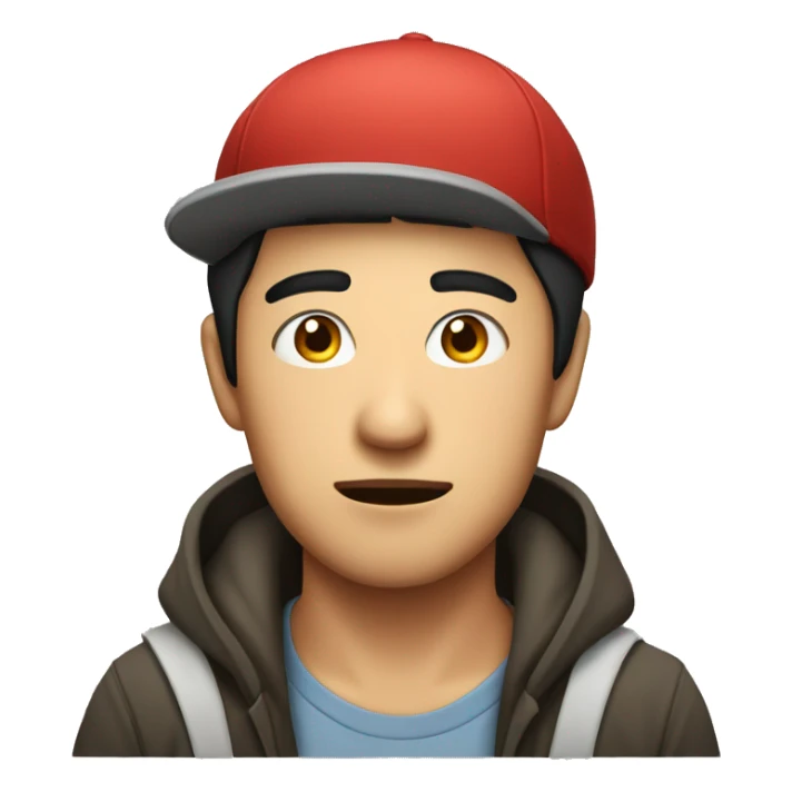 Asian guy with bruh expression eyes and chinese hat sticker