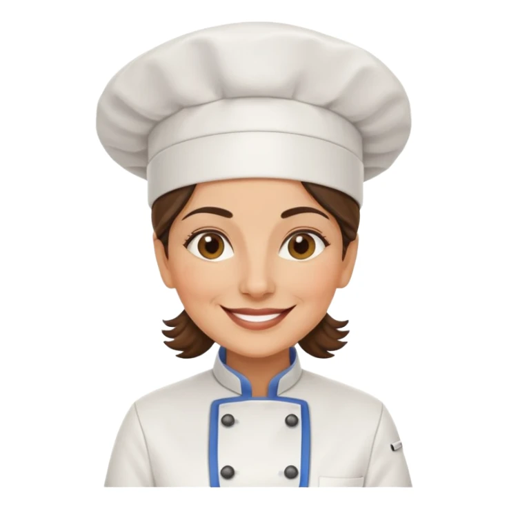 Italian woman chef in her 40's smiling wearing a chef uniform sticker