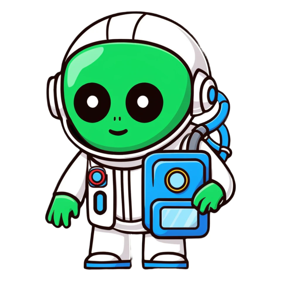 alien doctor with robot parts and mask sticker
