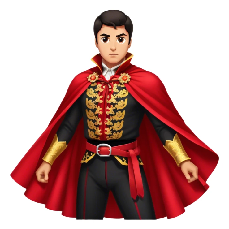 ​Cinematic Spanish Matador Holding a Red Cape, rendered with dynamic motion blur and vivid, high-contrast lighting, sticker