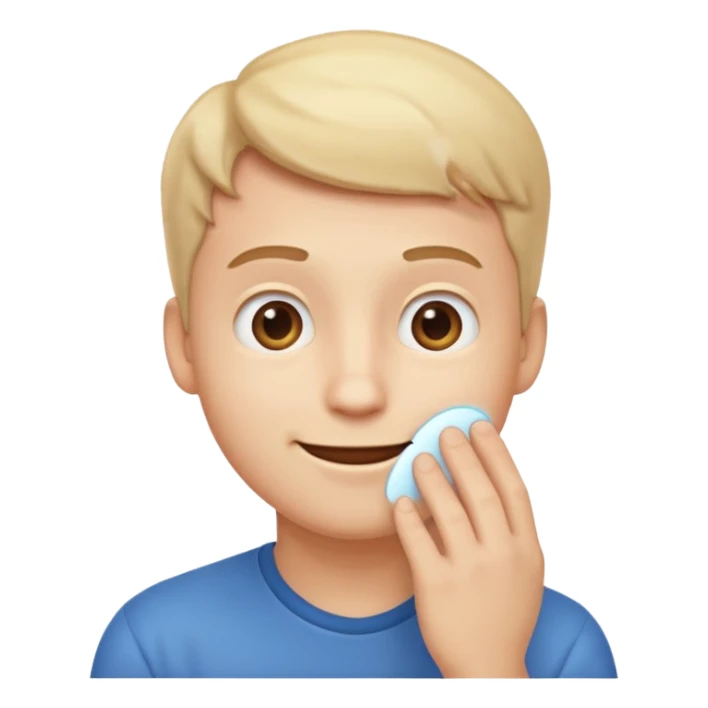 A iPhone type emoij guy white curious with his eyes looking up to a corner and his hand on his chin looking like hes curious  sticker