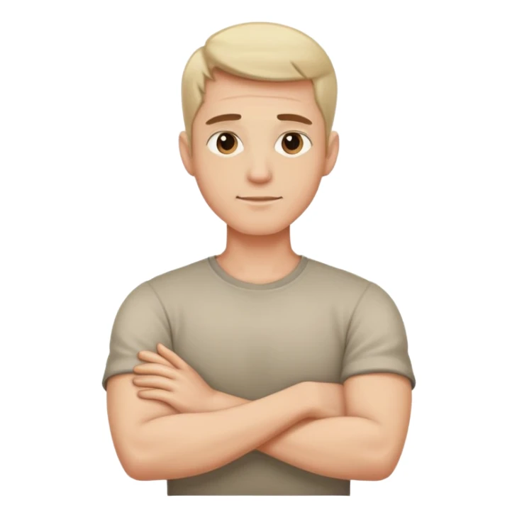 A man with his arms crossed around is neck sticker