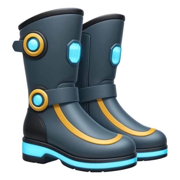 Flat futuristic emoji of sleek jet boots with soft glow thrusters, rounded shapes, minimal shading, white background sticker