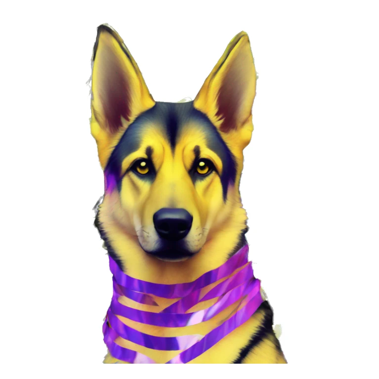 .Zombie_ Vaporwave black holographic oilslick zombie yellow German shepherd dog yellow caution tape graffiti stripes iridescent blue purple yellow stripes sticker