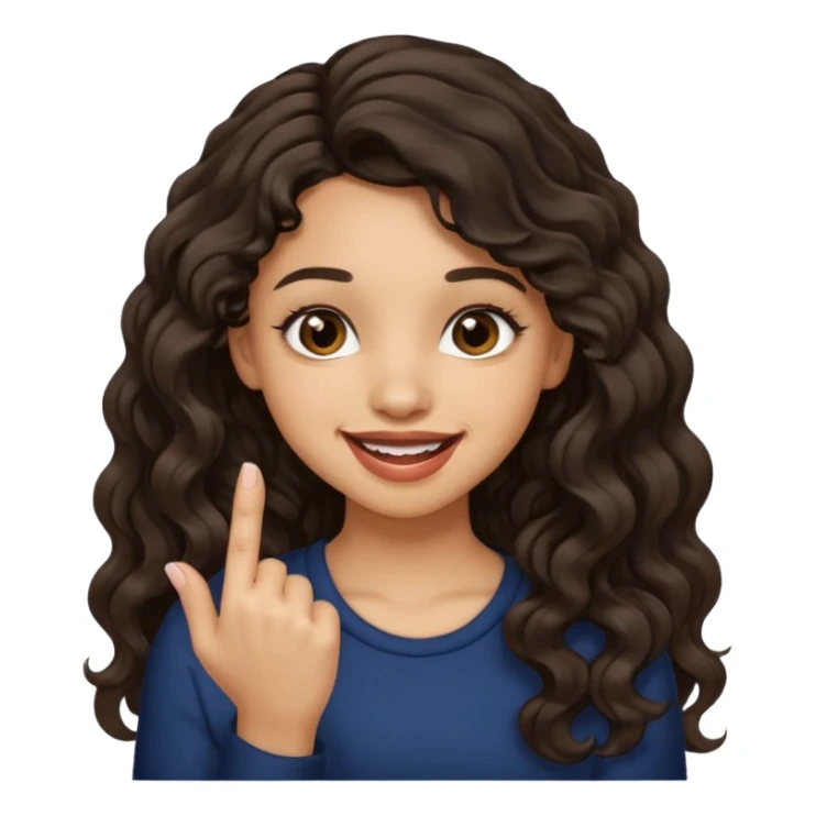 a light skin girl w black slight brown really tall wavy hair biting one fingering and smiling (in a flirty way) with big brown pretty eyes sticker