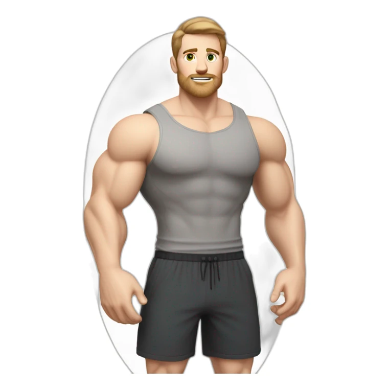 Full height Pale skinned muscular man With Realistic eyes and mouth, light brown hair and stubble In dark gray sleeveless mike, black oversize sports shorts, watch and white sneakers. sticker