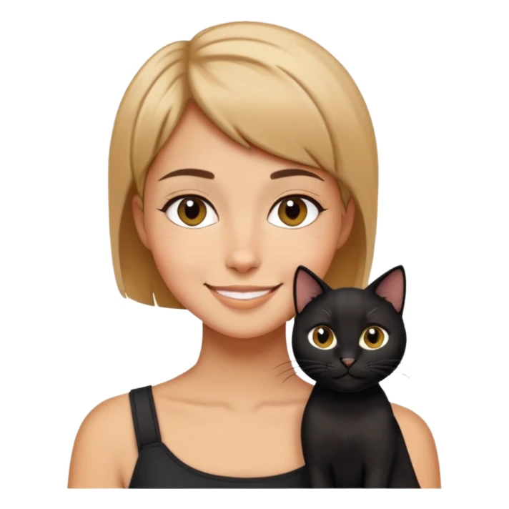 Short haired tan girl with black cat sticker