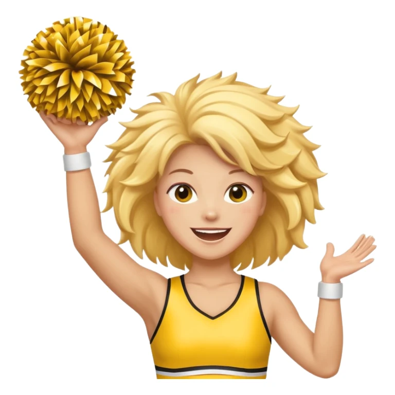 football cheerleader, hold a big cheering pom, yellow and twinkle sticker