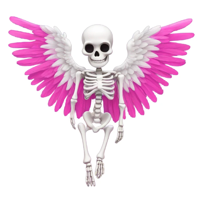 Skeleton with large hot pink angel wings cover in white sparkly clouds  sticker