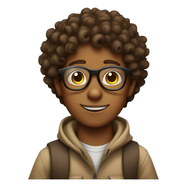 curly brown haired  boy with glasses on top of a kangaroo sticker