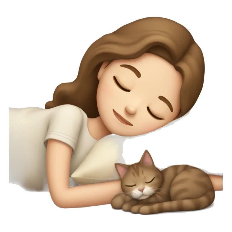 Girl with brown hair sleeping with beige cat sticker