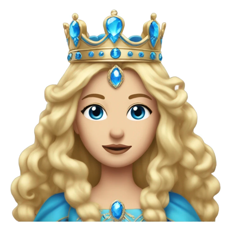 A queen with blonde hair, blue eyes, a crown, and sleek, smooth hair  sticker