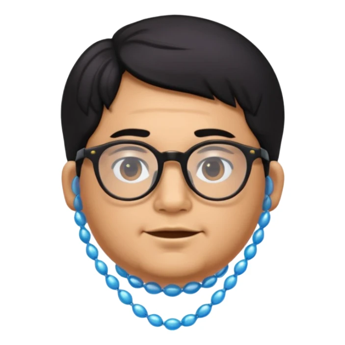 make a guy from portugal that has glasses and has a good jawline and a little cheeky cheeks and black hair that spreads like sauce and make him glossy and shiny sticker