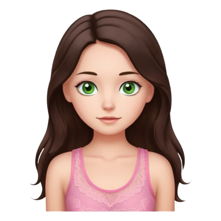 super long haired brunette with middle part cute pink lacy tank white but tan green eyes hairflip sticker