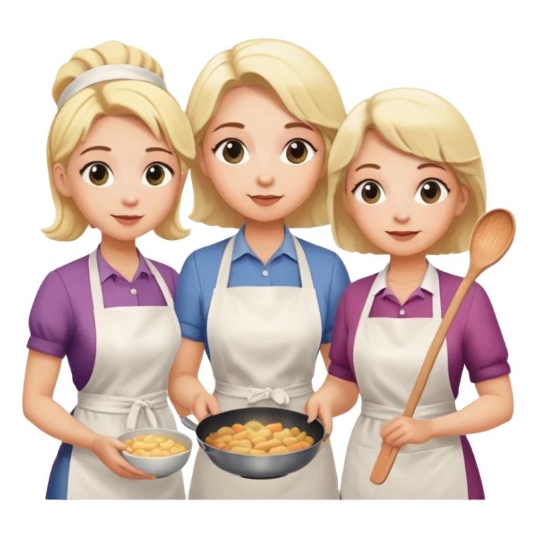 two blonde sisters with their aunt and grandmother cooking sticker