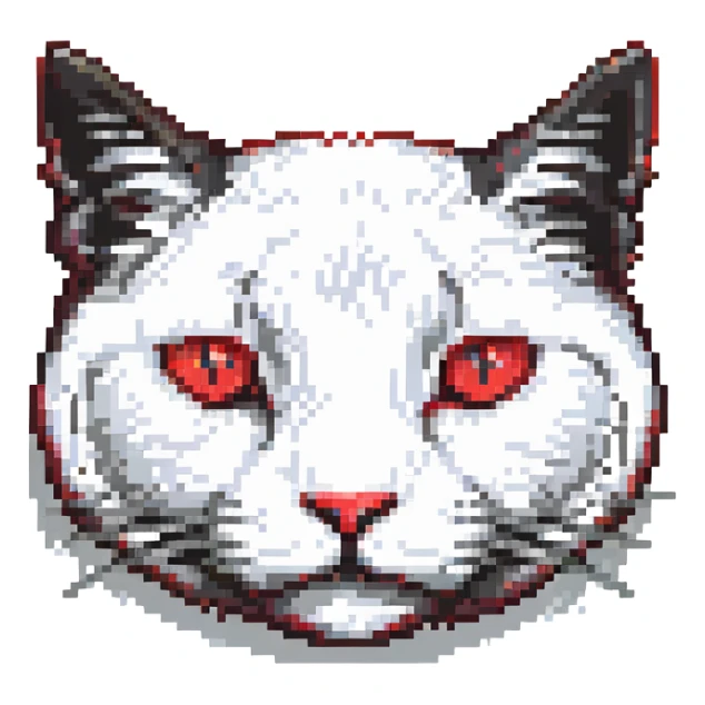 pixel art cat face, strictly black and red, clean and iconic look sticker