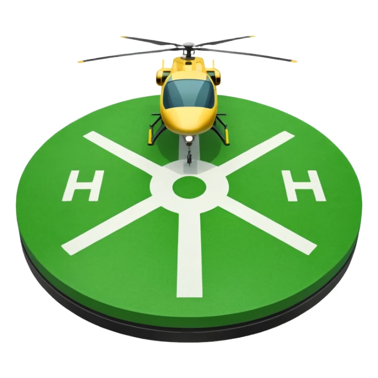 a helipad with a green surface and an H in the center sticker