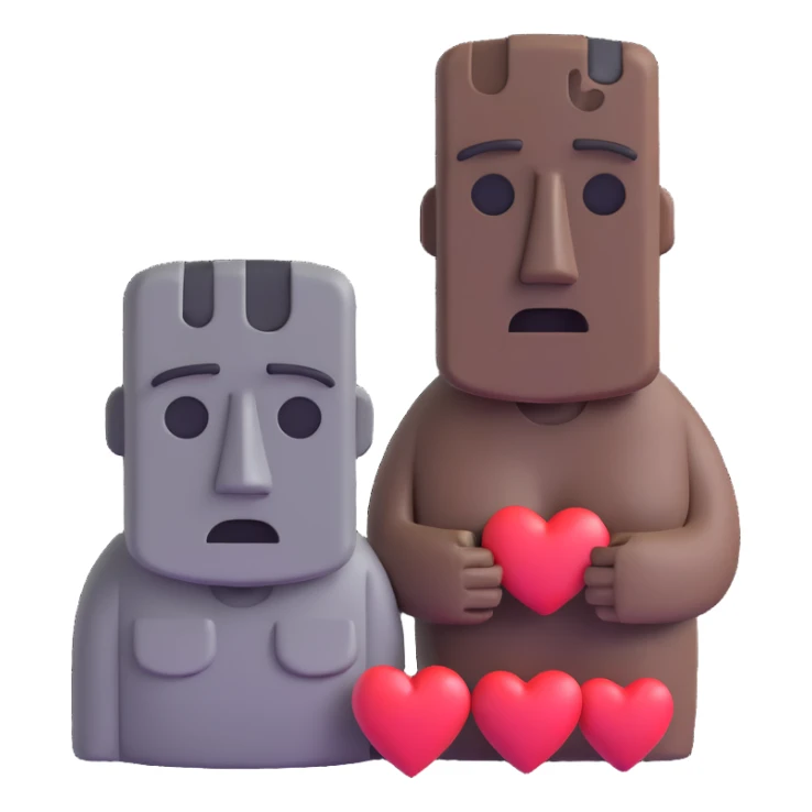 sobbing moai emoji with a broken heart next to it sticker