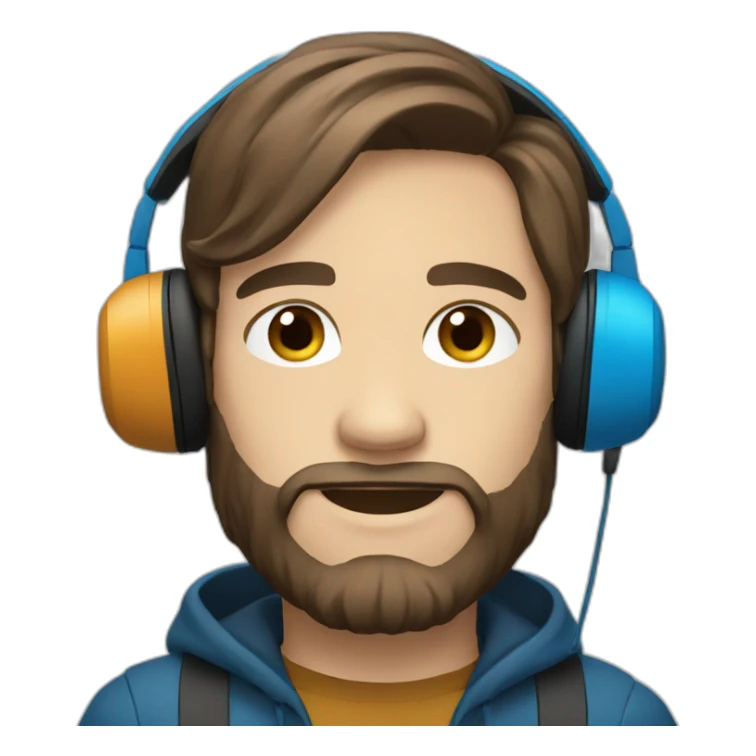 man long brown hair, beard and blue eyes wearing headphones sticker