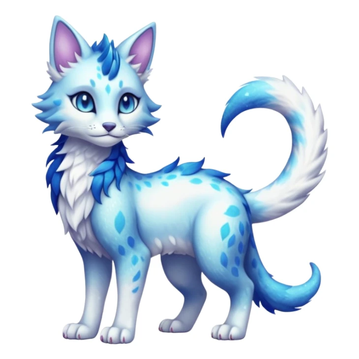 Pastel realistic divine glowing shiny glossy glittery holy cute elegant beautiful fantasy feline-vernid-sergal-fursona animal creature with a tufted tail full body with intricate markings  sticker