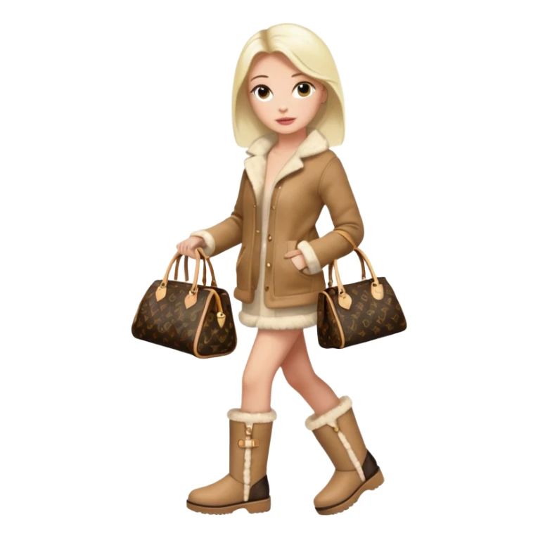 Woman standing with a luxury LV handbag wearing UGG boots.  sticker