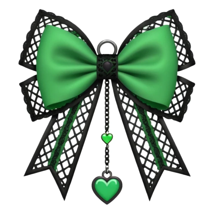 green gothic bow with black lace trim and heart charm, remove background sticker