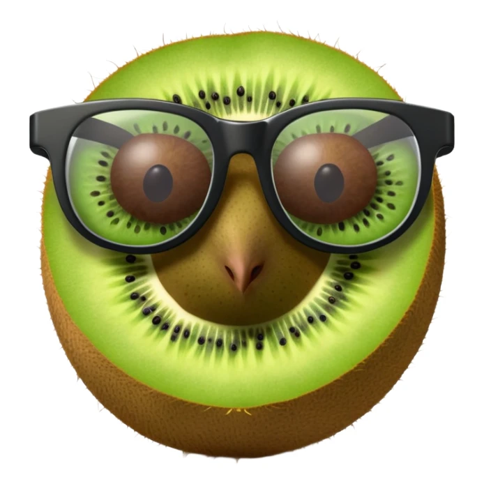 Un kiwi con gafas sujetando un durum sticker
