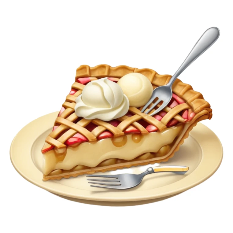 A slice of apple pie with  vanilla ice cream sticker